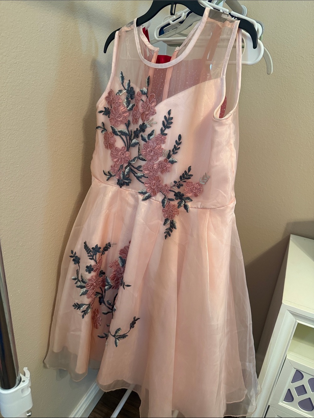Girls Pink Floral Embroidered Party Dress